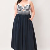 PARIS STRIPE CUTOUT MIDI DRESS