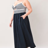 PARIS STRIPE CUTOUT MIDI DRESS