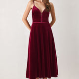 BURGUNDY KISS VELVET SWEETHEART KEYHOLE MIDI DRESS , Flying Tomato (online only)