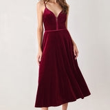 BURGUNDY KISS VELVET SWEETHEART KEYHOLE MIDI DRESS , Flying Tomato (online only)