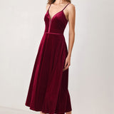 BURGUNDY KISS VELVET SWEETHEART KEYHOLE MIDI DRESS , Flying Tomato (online only)