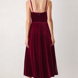 BURGUNDY KISS VELVET SWEETHEART KEYHOLE MIDI DRESS , Flying Tomato (online only)