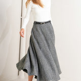 CITY CHECKLINE WOOLEN WOVEN MIDI SKIRT, Flying Tomato (online only)