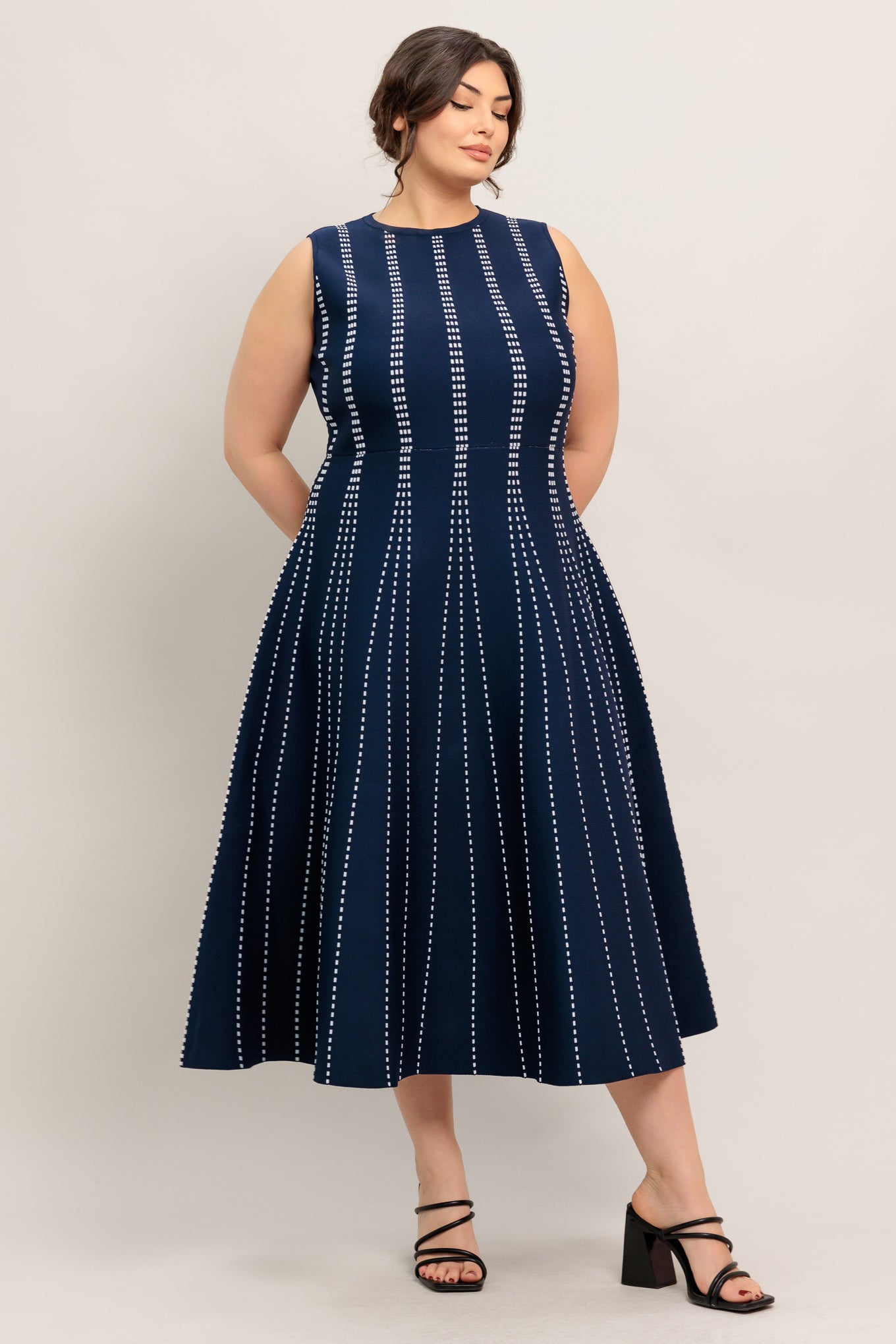 PERFECTLY POISED JACQUARD SWEATER MIDI DRESS, Flying Tomato NAVY/WHITE / 1X PERFECTLY POISED JACQUARD SWEATER MIDI DRESS, Flying Tomato NAVY/WHITE / 1X