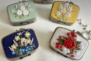 Quince Fables - Floral Embroidered pillboxes