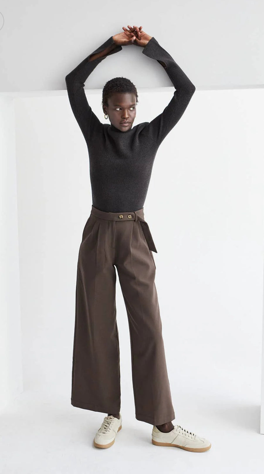 Crescent -Shayne Wide Leg Trousers in Stone