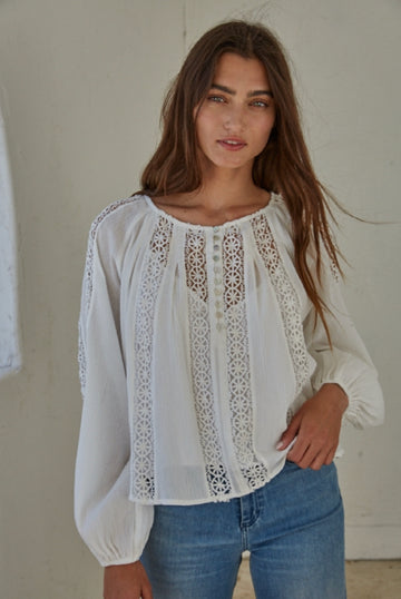 Cream Lace Detail Blouse, By Together