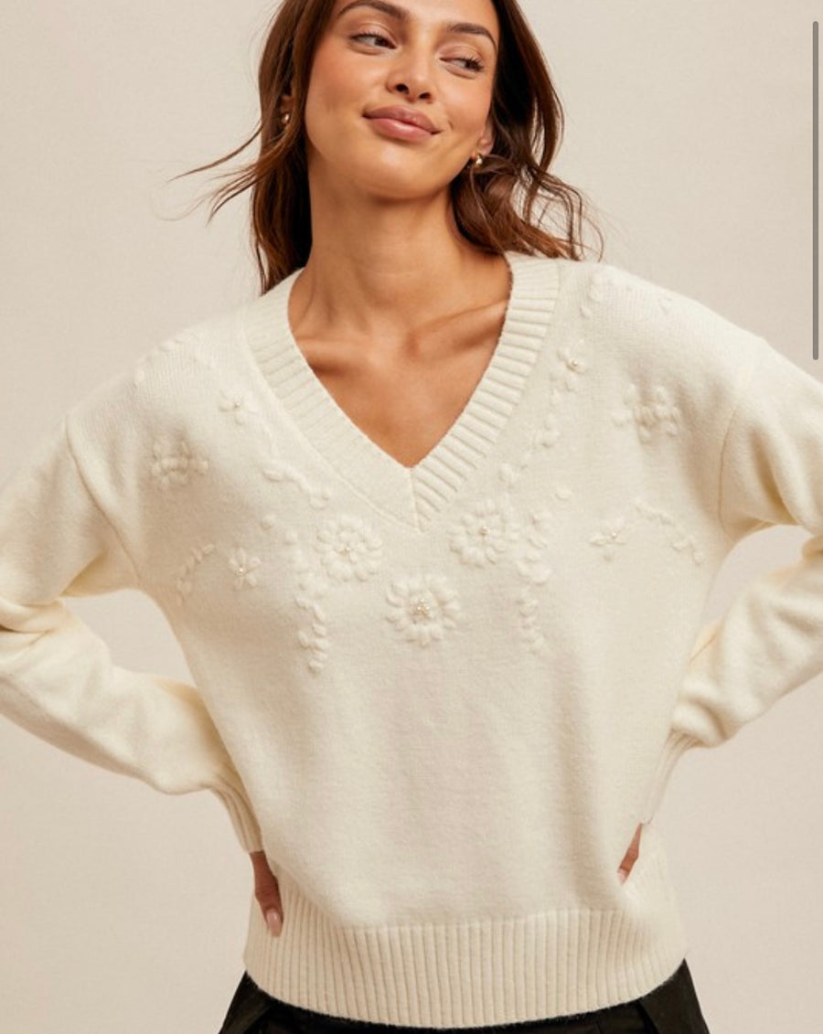 Floral Embellished Sweater, by Hem and Thread