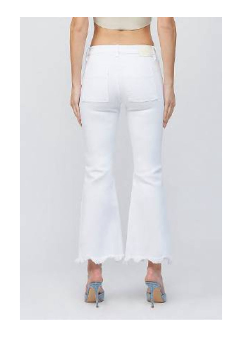 Happi White Cargo Patch Pocket Crop Flare, by Hidden