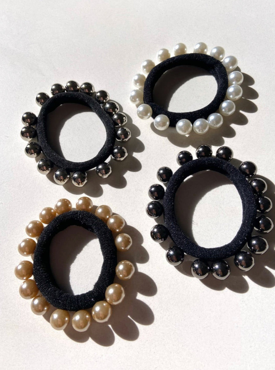 Set of 4 handmade vegan pearl hairties, Solar Eclipse