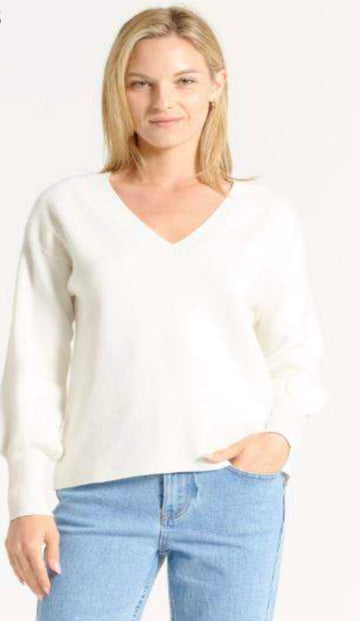 Buttery Soft V Neck Sweater in White, by OAT