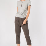 Short Sleeve Twist Front Knit Top, Hashttag