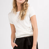 Short Sleeve Twist Front Knit Top, Hashttag