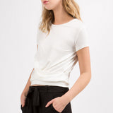 Short Sleeve Twist Front Knit Top, Hashttag