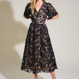 DREAMY BLOSSOM WOVEN LACE MIDI DRESS, Flying Tomato