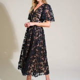 DREAMY BLOSSOM WOVEN LACE MIDI DRESS, Flying Tomato