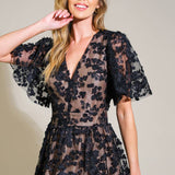 DREAMY BLOSSOM WOVEN LACE MIDI DRESS, Flying Tomato