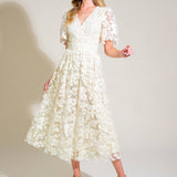 DREAMY BLOSSOM WOVEN LACE MIDI DRESS, Flying Tomato