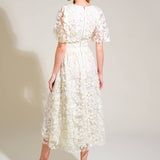 DREAMY BLOSSOM WOVEN LACE MIDI DRESS, Flying Tomato