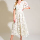 DREAMY BLOSSOM WOVEN LACE MIDI DRESS, Flying Tomato