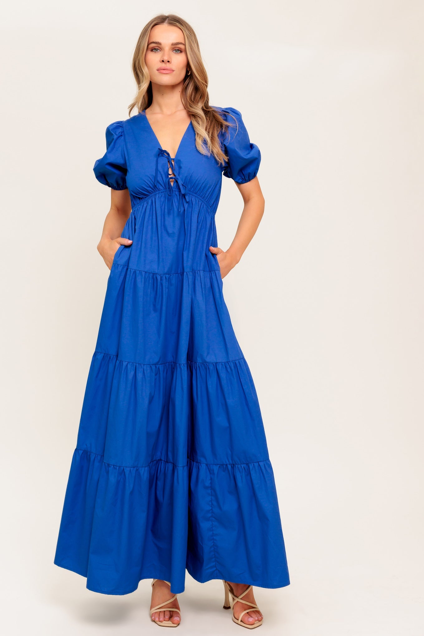 SUMMER GLOW ROYAL BLUE WOVEN MAXI DRESS, Flying Tomato