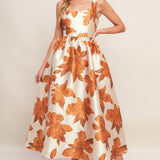 AUTUMNAL FLORAL WOVEN MIDI DRESS, Flying Tomato