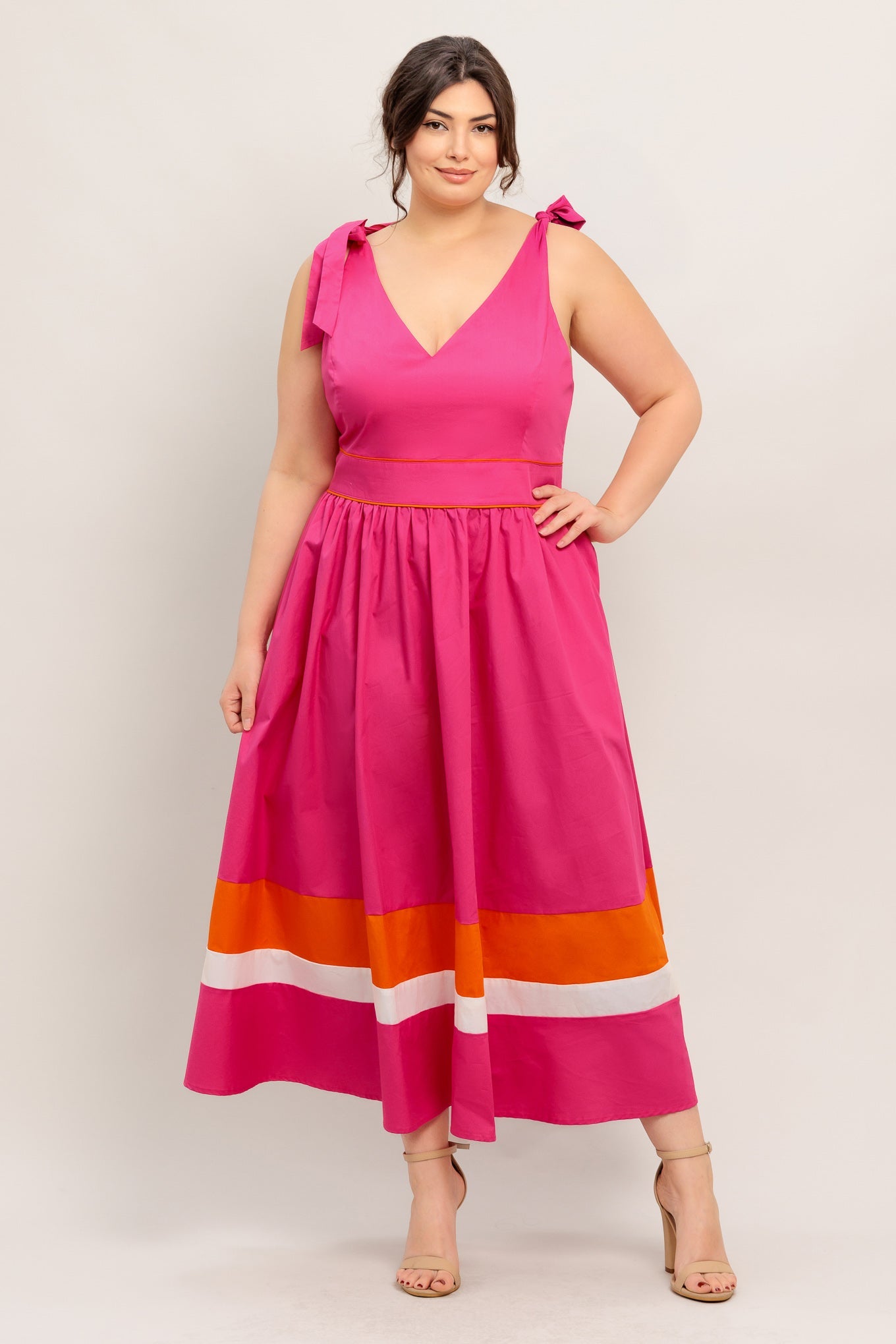 FOREST CHARM FUCHSIA ORANGE WOVEN MIDI DRESS, Flying Tomato