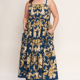 IMPERIAL BLOOM BLUE WOVEN MIDI DRESS, Flying Monkey (online only)
