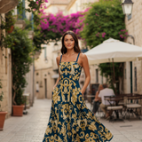 IMPERIAL BLOOM BLUE WOVEN MIDI DRESS, Flying Monkey (online only)