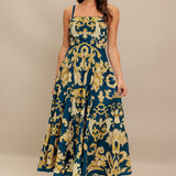 IMPERIAL BLOOM BLUE WOVEN MIDI DRESS, Flying Monkey (online only)