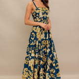 IMPERIAL BLOOM BLUE WOVEN MIDI DRESS, Flying Monkey (online only)