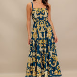 IMPERIAL BLOOM BLUE WOVEN MIDI DRESS, Flying Monkey (online only)