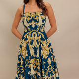 IMPERIAL BLOOM BLUE WOVEN MIDI DRESS, Flying Monkey (online only)