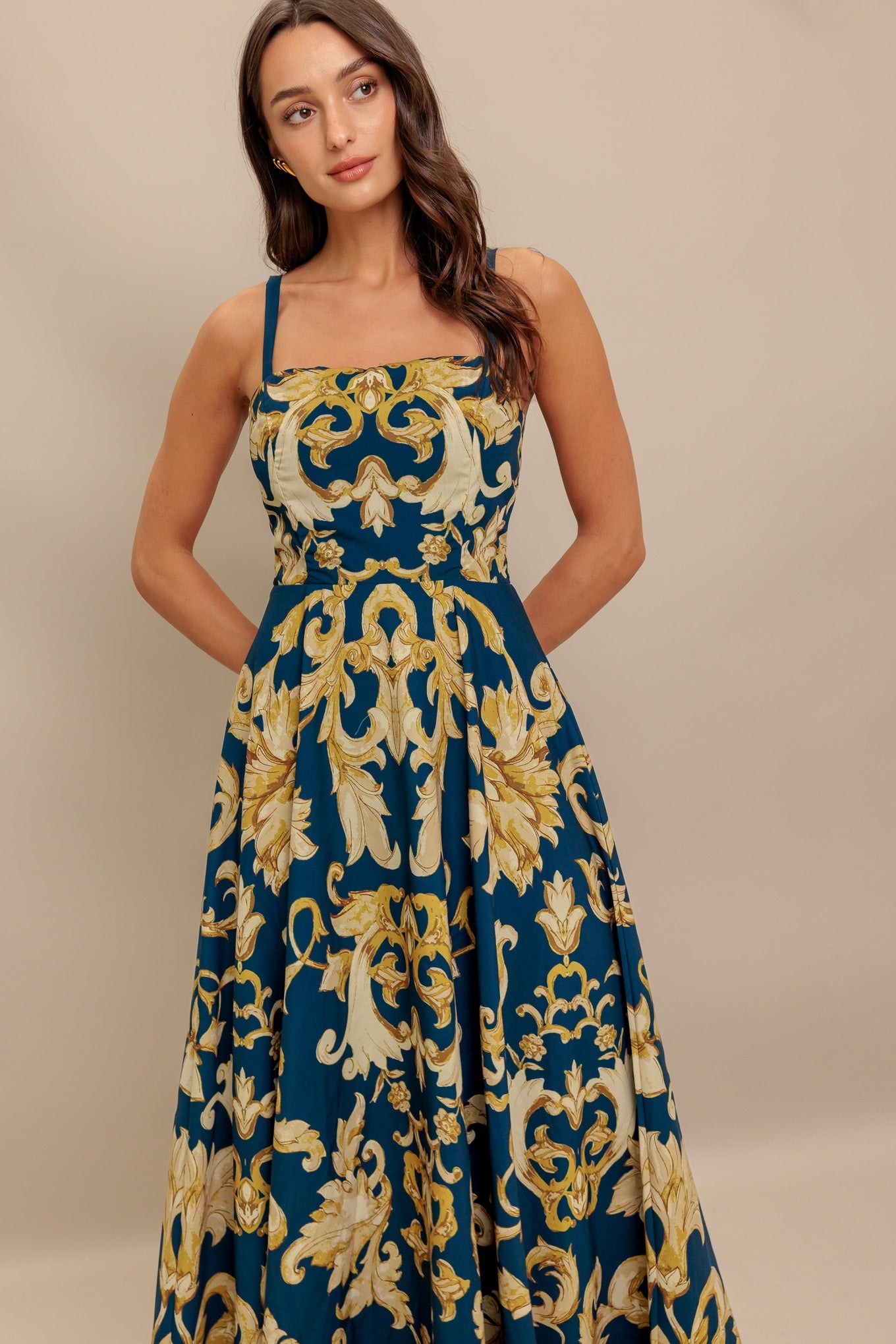 IMPERIAL BLOOM BLUE WOVEN MIDI DRESS l FLYING TOMATO BLUE / 2X