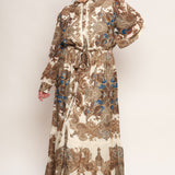 BOHEMIAN TAPESTRY BROWN WOVEN MAXI DRESS, Flying Money (online only)