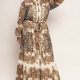 BOHEMIAN TAPESTRY BROWN WOVEN MAXI DRESS, Flying Money (online only)