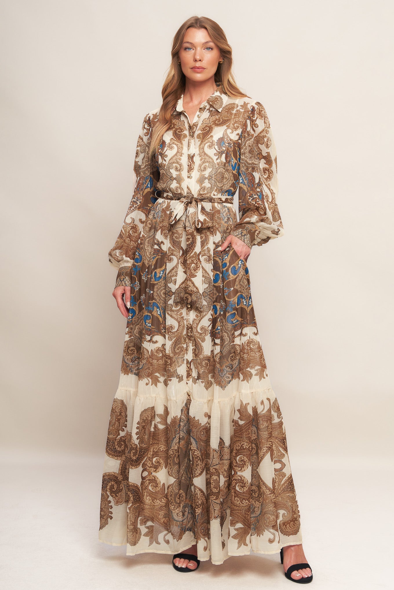 BOHEMIAN TAPESTRY BROWN WOVEN MAXI DRESS, Flying Money (online only)