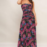 NIGHT FLORIST POWER MESH MAXI DRESS