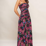 NIGHT FLORIST POWER MESH MAXI DRESS