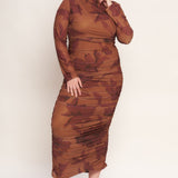 AMBER FLORA POWER MESH MIDI DRESS , Flying Tomato (Online only)