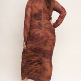 AMBER FLORA POWER MESH MIDI DRESS , Flying Tomato (Online only)