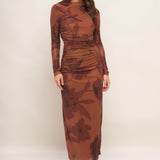 AMBER FLORA POWER MESH MIDI DRESS , Flying Tomato (Online only)