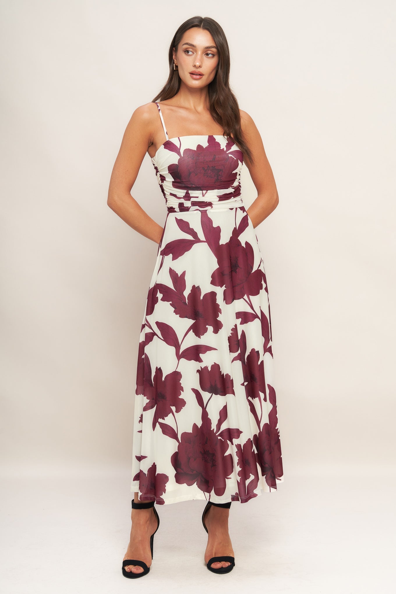 WINE BLOOM POWER MESH MIDI DRESS , Flying Tomato (online only)