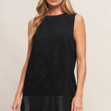 CITY SLEEK  FAUX SUEDE AND LEATHER SHIFT DRESS, Flying Tomato (Online Only)