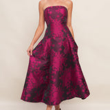 BLACK ROSE AFFAIR WOVEN JACQUARD MIDI DRESS, Flying Tomato