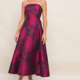 BLACK ROSE AFFAIR WOVEN JACQUARD MIDI DRESS, Flying Tomato