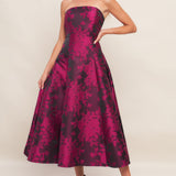 BLACK ROSE AFFAIR WOVEN JACQUARD MIDI DRESS, Flying Tomato
