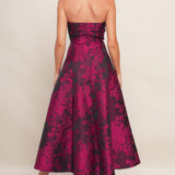 BLACK ROSE AFFAIR WOVEN JACQUARD MIDI DRESS, Flying Tomato