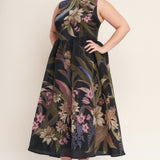 FOLIAGE WHISPER WOVEN MIDI DRESS, Flying Tomato (online only)