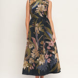 FOLIAGE WHISPER WOVEN MIDI DRESS, Flying Tomato (online only)